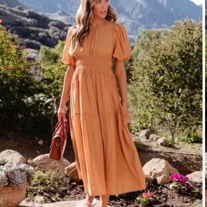 NWT Vici Puff Sleeve Small Midi Dress Caramel